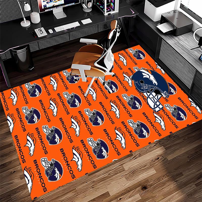 D-Denver Broncos LOGO Print Area Rug - Soft, Washable Non-Slip Indoor Mat for Office Chairs, Living Room, Home Office Decorative Rug