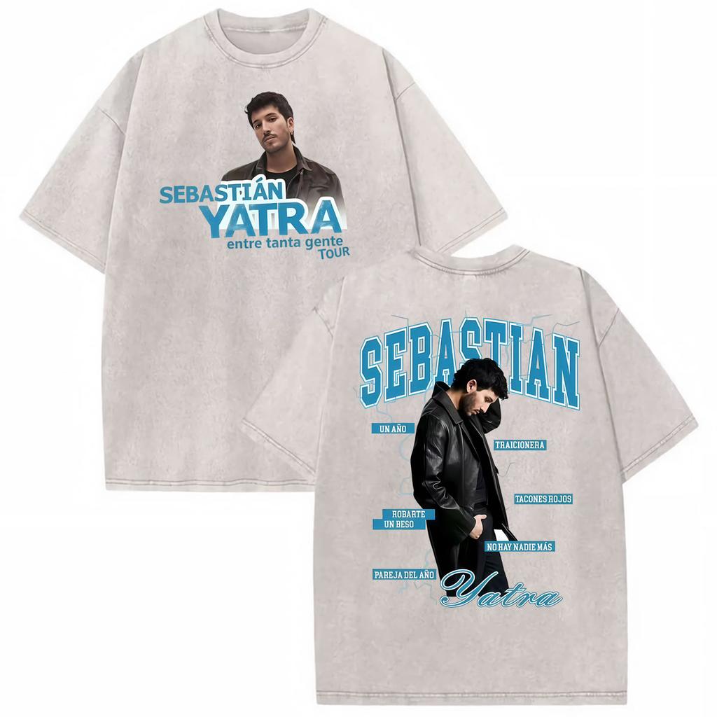 Sebastian Yatra Тур Entre Tanta Gente Винтажная стираная футболка Мужская Женская Модная уличная футболка Хлопковая комфортная футболка