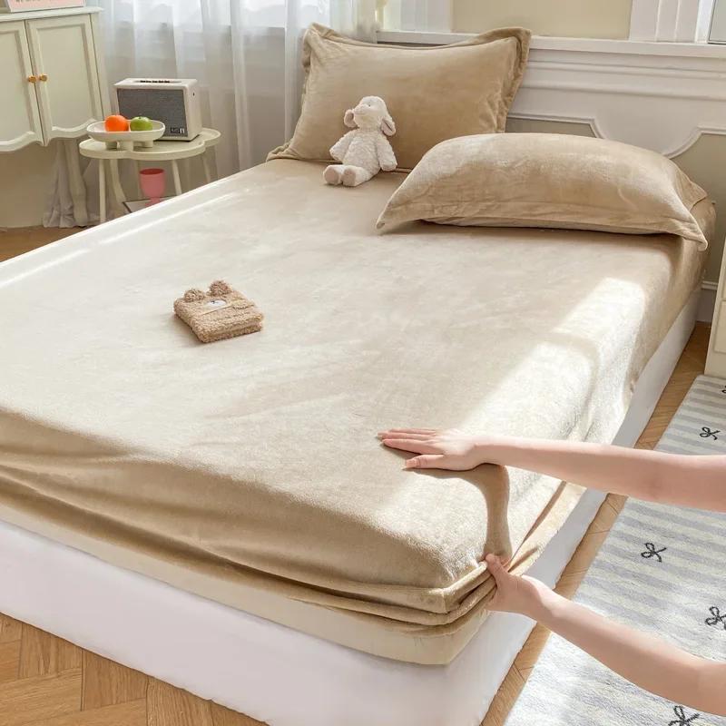 Мягкая теплая плюшевая простыня, эластичный наматрасник, пушистый коралловый флис, постельное белье, зимняя роскошная двуспальная кровать для пар, постельное белье