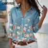Spring and Autumn Women's Plus Size Shirt Fashion Flower Printed Lapel Long Sleeve Shirt