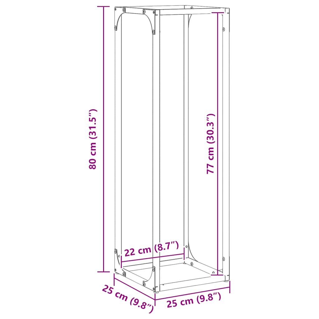 Firewood Rack Anthracite Grey 25 x 25 x 80 cm Cold Rolled Steel