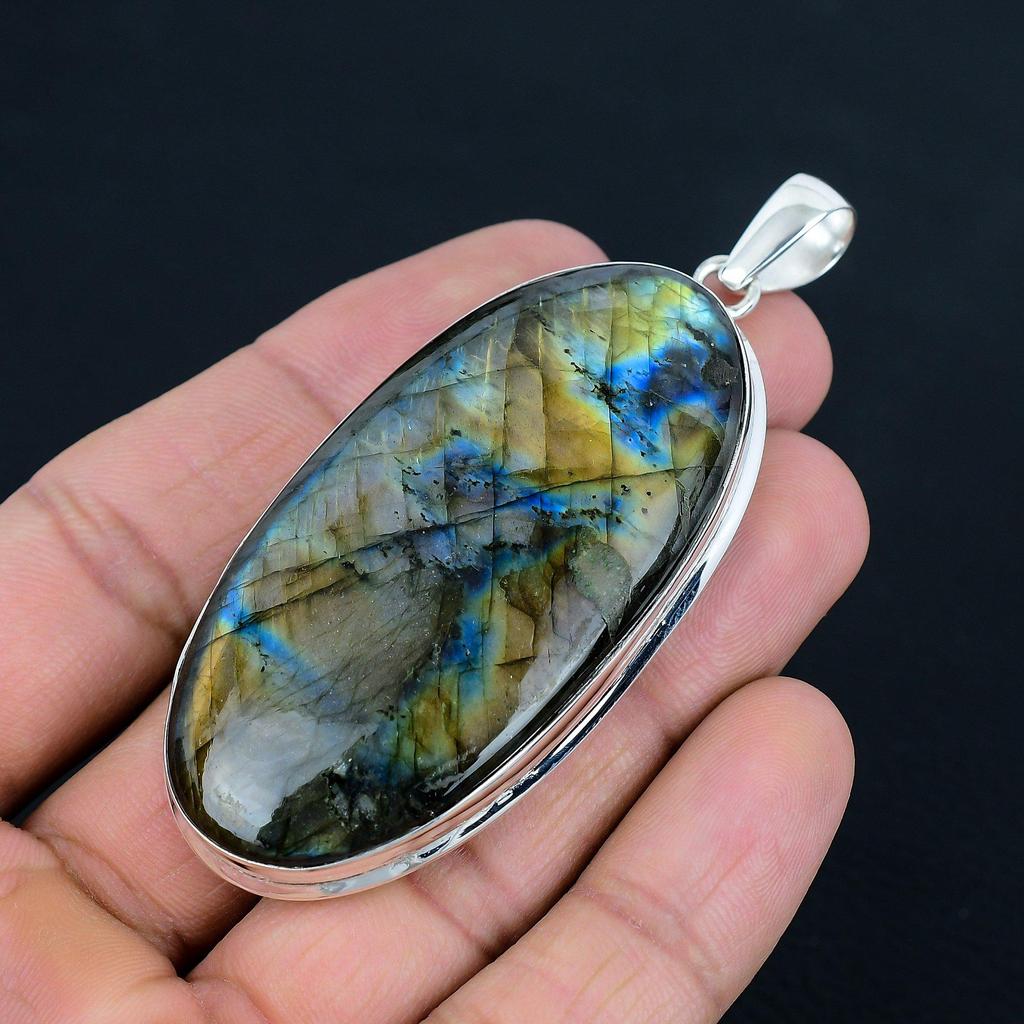 Подвеска из натурального синего огненного лабрадорита, серебро 925 пробы, ювелирные подвески, серебряные подвески ручной работы для подарка, пасхальный подарок