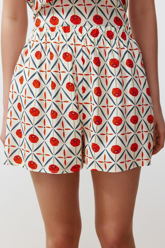 Women's Fashion New Pajama Set Multi-Colored Ethnic Patterned Rope Strap Viscose Woven Pajama Set