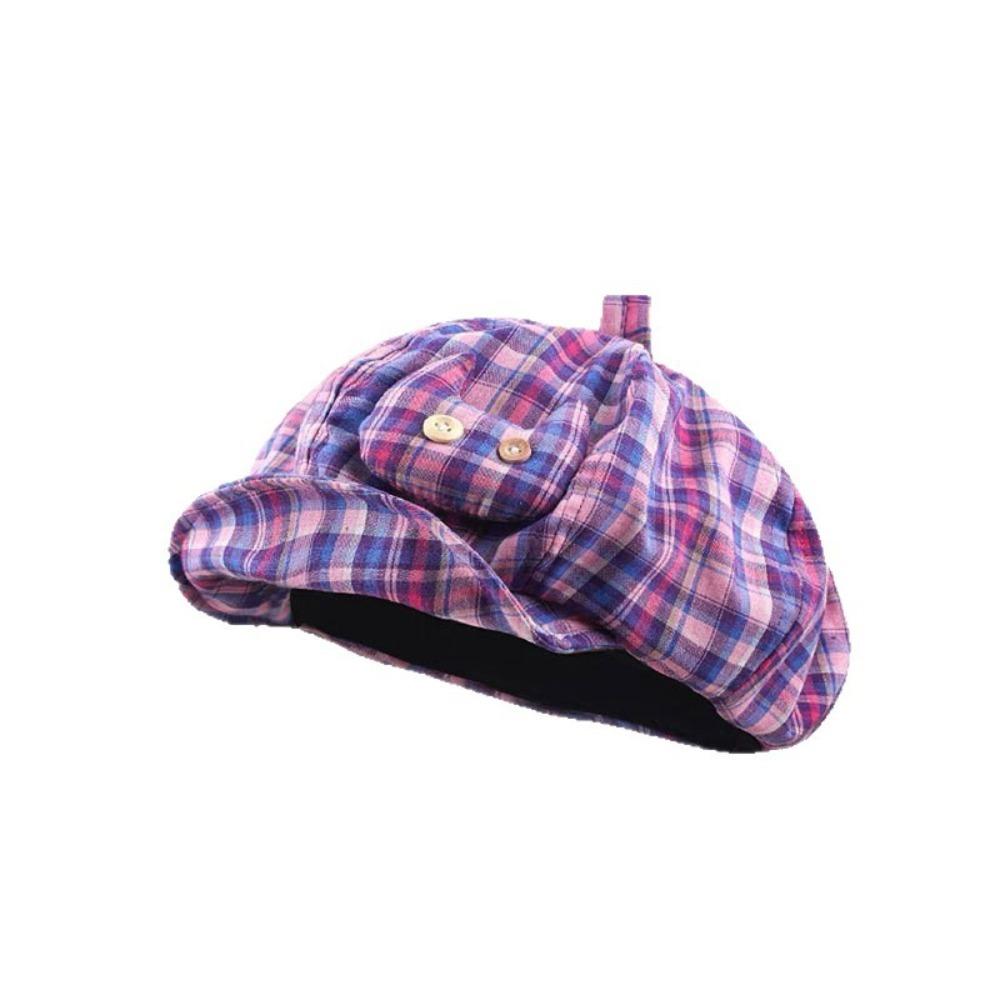 Sun Protection Plaid Cloud Berets Korean Style Octagonal Caps Ins Newsboy Cap  Female