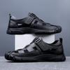 Fashion Mens Genuine Leather Sandals 2024 Summer Flat Soft Cow Leather Male Footwear Thick Sole Brand Black Casual Shoes A4636