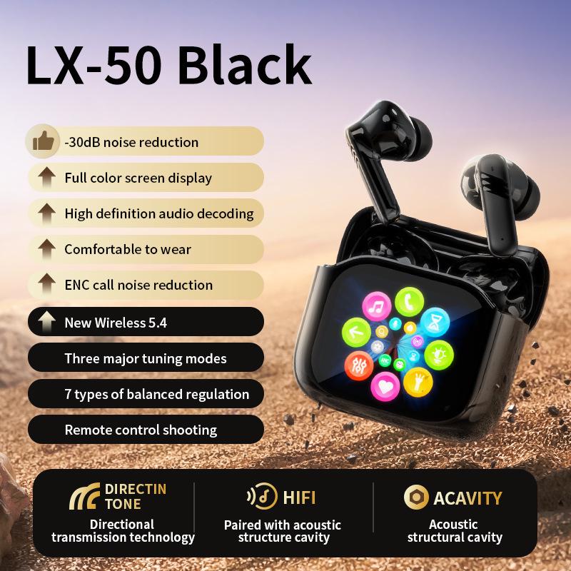 Долговечные беспроводные Bluetooth-наушники с шумоподавлением и умным цветным экраном, удобные для длительного ношения