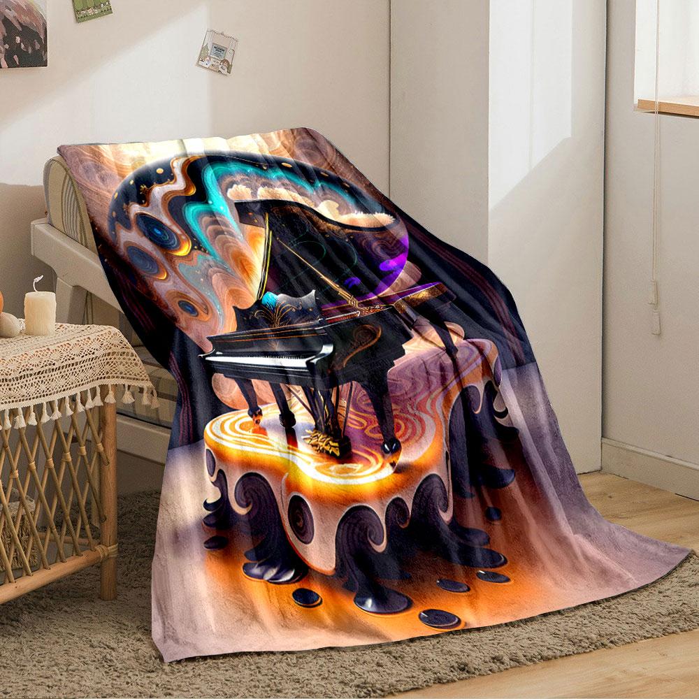 Surreal glowing grand piano with swirling, fluid, and vibrant patterns. for all seasons blanket lunch break throw gift