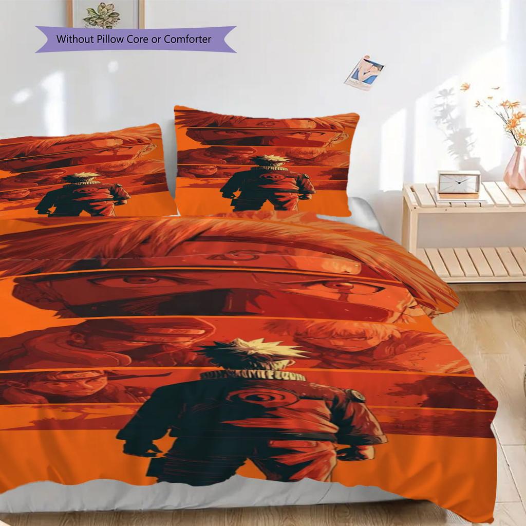 3pc Naruto-themed Printed Bedding Set( Without Core), Soft and Skin-friendly, Suitable for Bedroom or Guest Room