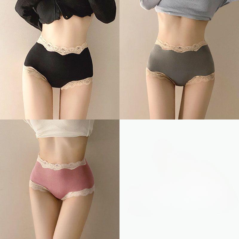 3pcs High Waisted Comfortable Underwear for Women Made of Pure Cotton with A Cinching Belly and Lifting Buttocks Sexy Lace Design Women's Triangle