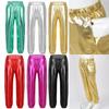 Stage Performance Dancewear Kids Girls Glossy Metallic Elastic High Waist Long Pants