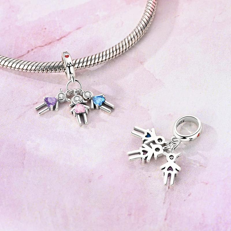 Original 925 Sterling Silver Charms Heart Bead Love Mom Pendant Fit Original Bracelet For Women DIY Jewelry Mother's Day Gift