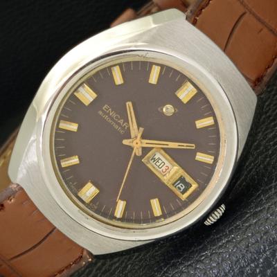Б/у швейцарские мужские часы ENICAR AUTOMATIC 167 с коричневым циферблатом и функцией DAY&DATE a432173-2
