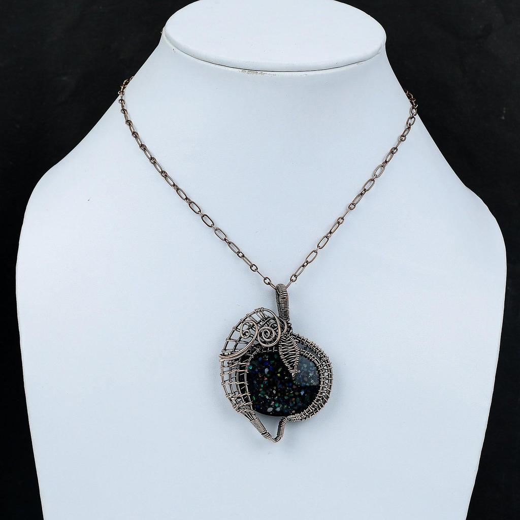 Черный эфиопский опал кулон медная проволока обернутый кулон ручной работы медные украшения высшего качества драгоценный камень кулон проволока обернутый кулон подарок для нее
