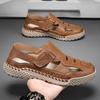 Модная дышащая летняя обувь, удобная кожаная мужская повседневная обувь, уличные мужские сандалии ручной работы с перфорацией, пляжные балетки быстросохнущие, римская обувь
