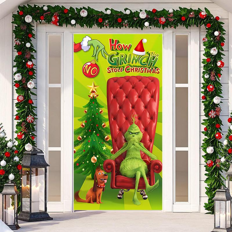 Christmas Door Cover,Christmas Door Decoration, Front Door Decor Holiday Xmas Party Supplies 78.7x35.4Inch