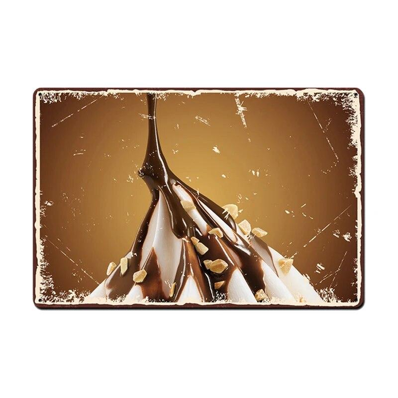 Ice Cream Vintage Metal Poster Retro Chocolate Matcha Cupcake Tin Signs Plaques Wall Decor for Cafe Coffee Shop Club Restaurant