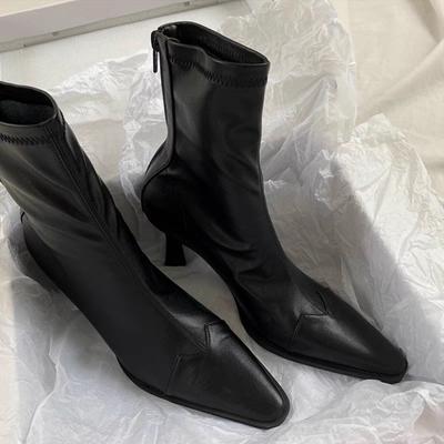 2024 осень и зима новые универсальные Интернет знаменитости тонкие сапоги с острым носком тонкий каблук модные эластичные маленькие голые сапоги на высоком каблуке женские короткие босоножки