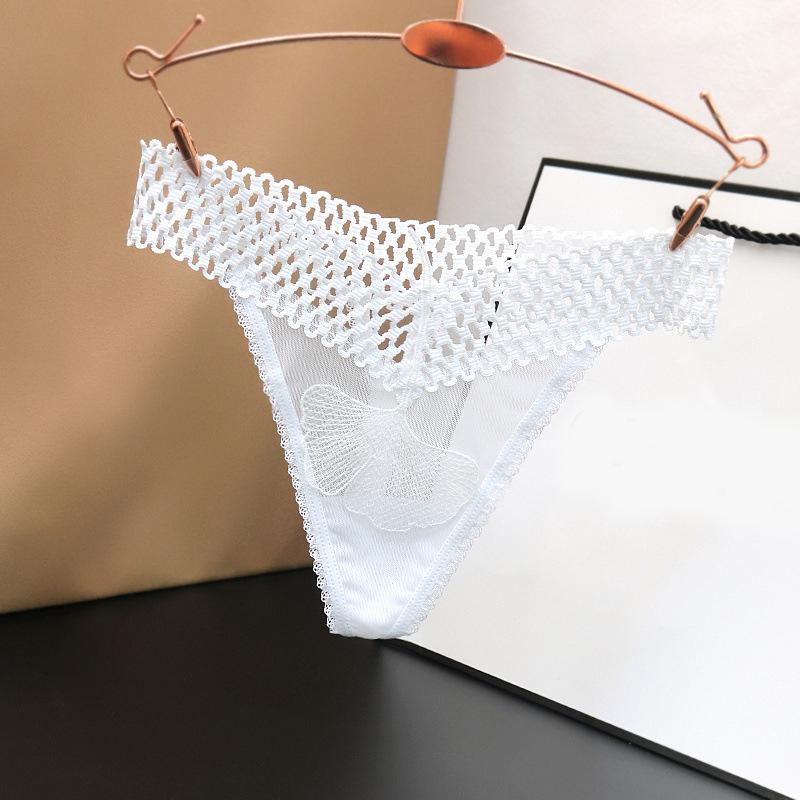 Women Sexy Perspective Ginkgo Leaf Texture Hollow Panties Female Low Waist Pop Pure Color Thong