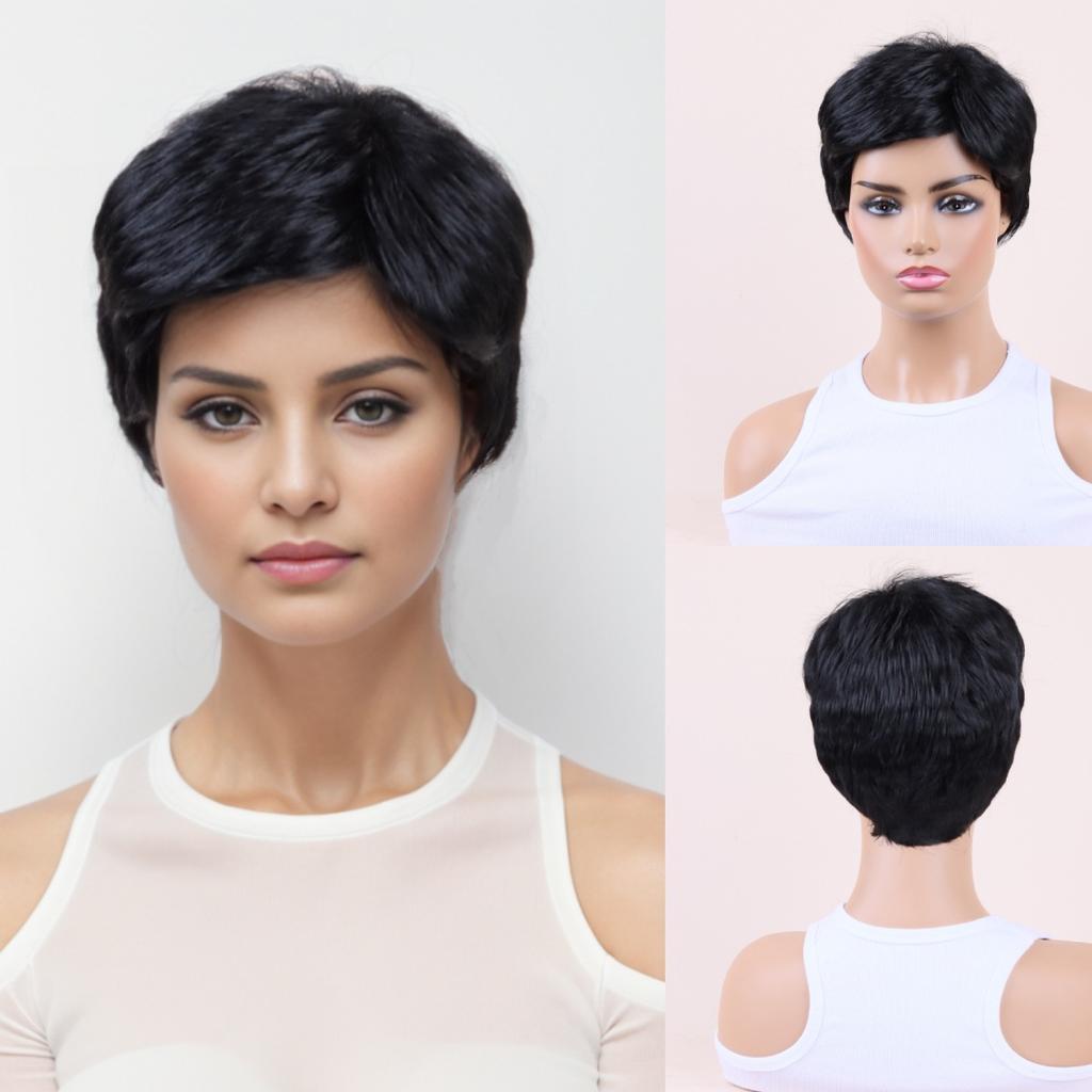 Female Black Brown Wig Women Layered Wigs With Bangs Ladies Natural Wavy Short Wig Daily Use Party Cosplay Heat Resistant Fiber