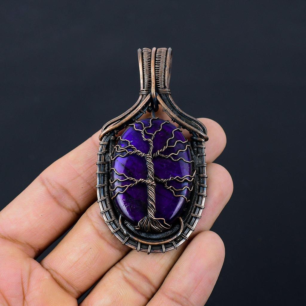 Красивое Древо Жизни Фиолетовый Флэш-Лабрадорит Драгоценный Камень Чистая Медная Проволока Обернутая Подвеска Ручной Работы Ювелирные Изделия