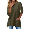 3/4 Sleeve Pocket Tops For Women T-Shirt Casual Print Mid-length Tops T Shirt Round Neck Pullover  Blouse