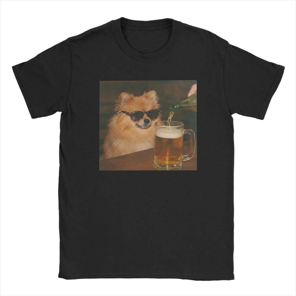 Unisex Unisex Tshirt Funny Patriotic Pomeranian Dog Drinking Beer American Pure Cotton Tees T Shirts Crewneck Clothing Plus Size
