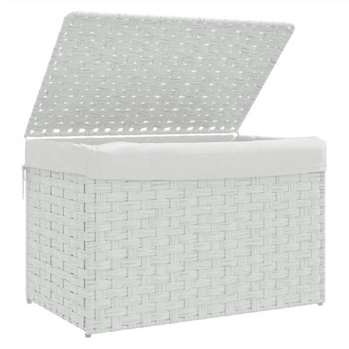 VidaXL Panier à linge avec couvercle blanc 55,5x35x34cm résine tressée 372053