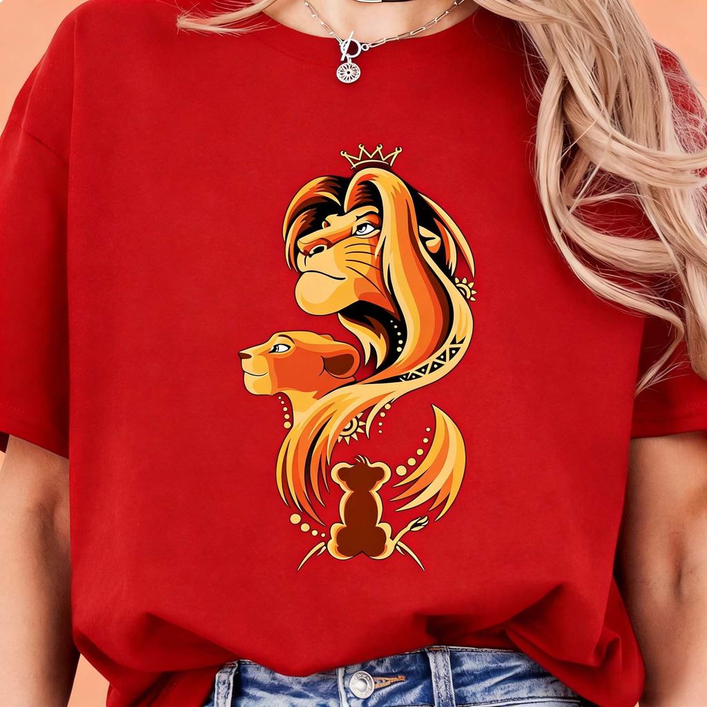 2026 New Cartoon Women Simba Lion King Geometric Print Womens TShirt Easy Fashion Plus Size Short Sleeve