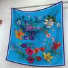 Korean Summer 90cm Colorful Floral Print Twill Silk Scarf Shawl Luxury Square Scarves Women Hijabs Neckerchief Head Scarves