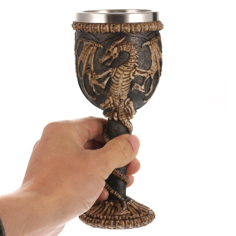 Mug Resin Dragon Skull Tea Wine Cups Stainless Steel Gothic Medieval Goblet Gift