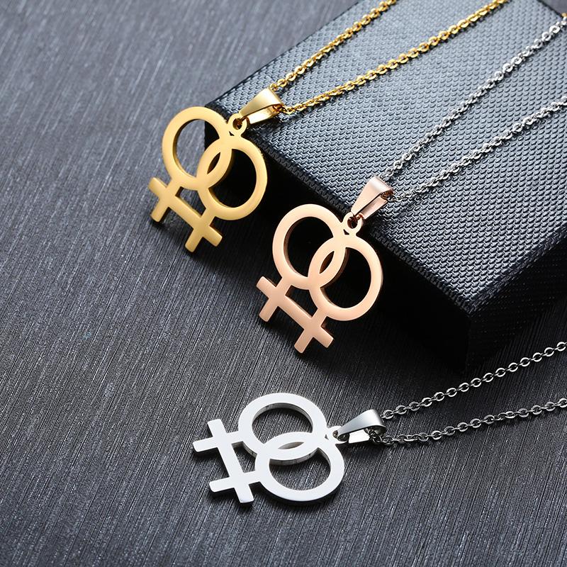 Female Symbol Necklaces for Women Three Colors Stainless Steel Lesbian Pendant Casual LGBT Jewelry