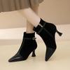 2024 New Fashion Solid Color Women's Boots Lightweight and Versatile Pointed Zipper Decorated Naked Boots Spring and Autumn