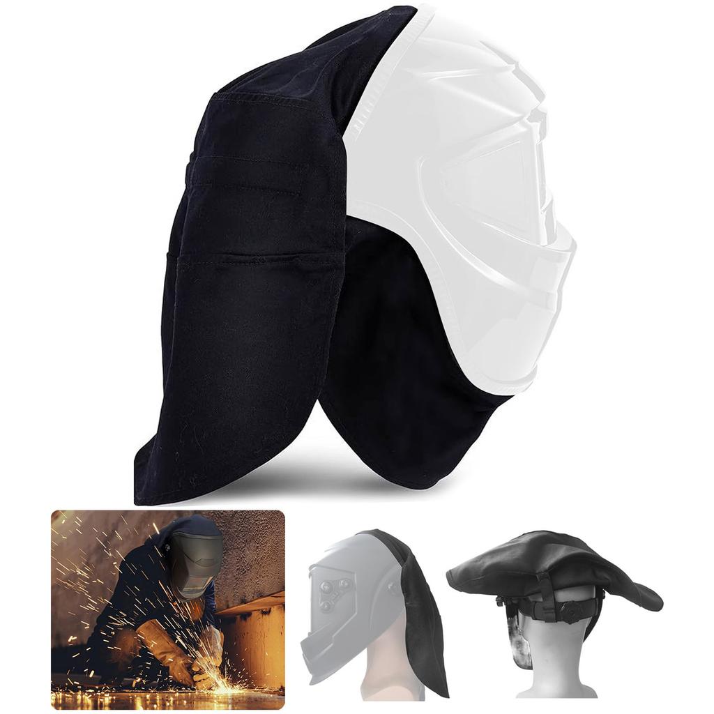 2Piece Welding Helmet Cover And Bib Set Heat Resistant Leather Fabric Full Head Neck Protection For Welding Work