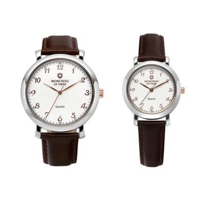 [MONKCROSS] MONKCROSS Кожаные парные наручные часы для мужчин и женщин MS1811MF-BR