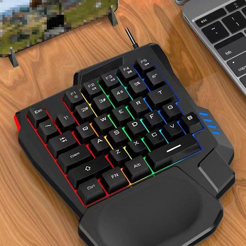 RGB Игровая Клавиатура Одноручная Мини USB Ультратонкая Проводная 35 Клавиш Одноручная Клавиатура с Подсветкой Для Компьютера ПК Ноутбука