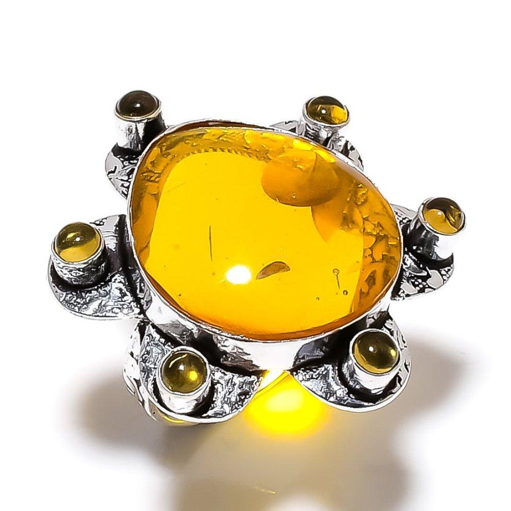Baltic Amber, Citrine Gemstone 925 Sterling Silver Gift Jewelry Ring Size 9