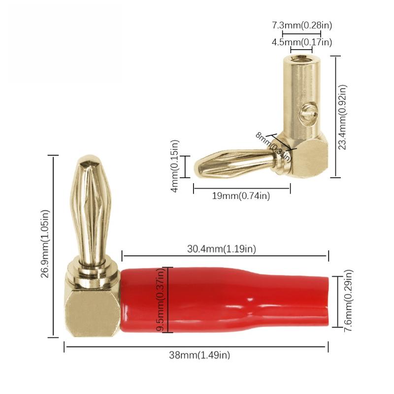 4/8 шт. Мягкий пластиковый корпус 90° Коннекторы 4 мм L-образные Прямоугольные Банановые штекеры для Аудио, Видео и Акустических систем