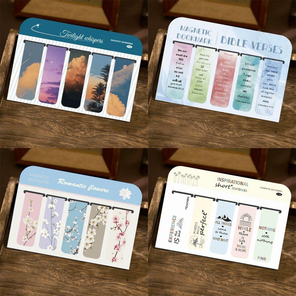 5 Pcs/Set Flower Pattern Annotated Bookmarks for Reading, Annotation, and Gift