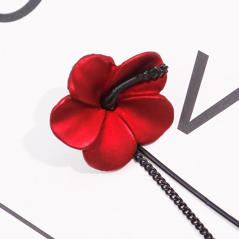 Retro Classic Wine Red Flowers Tassel Earrings For Women Temperament Long Pendant Ear Nail Korean Style Jewelry