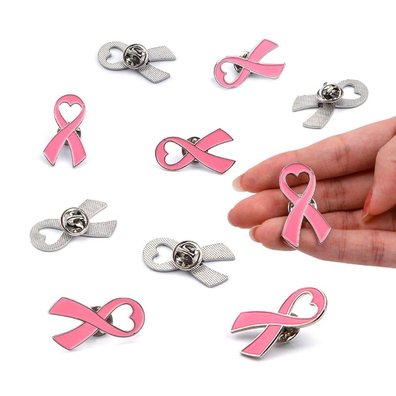 10Pcs Women Brooches Pink Ribbon Lapel Pins Breast Cancers Awareness Badge Pin Heart Shape Brooches for Women Girl