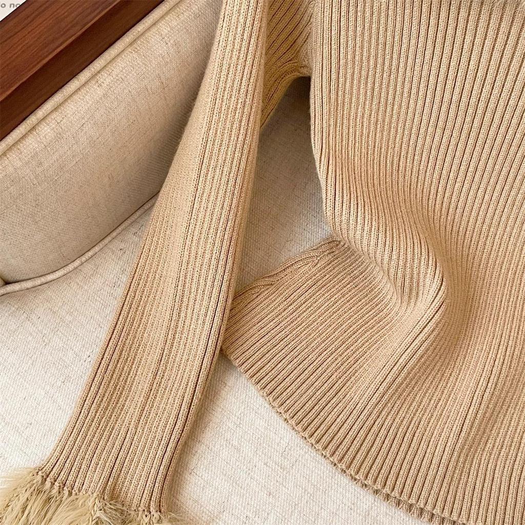 Шикарный французский женский свитер-топ на одно плечо с расклешенными рукавами - Облегающий пушистый базовый слой для осени/зимы.