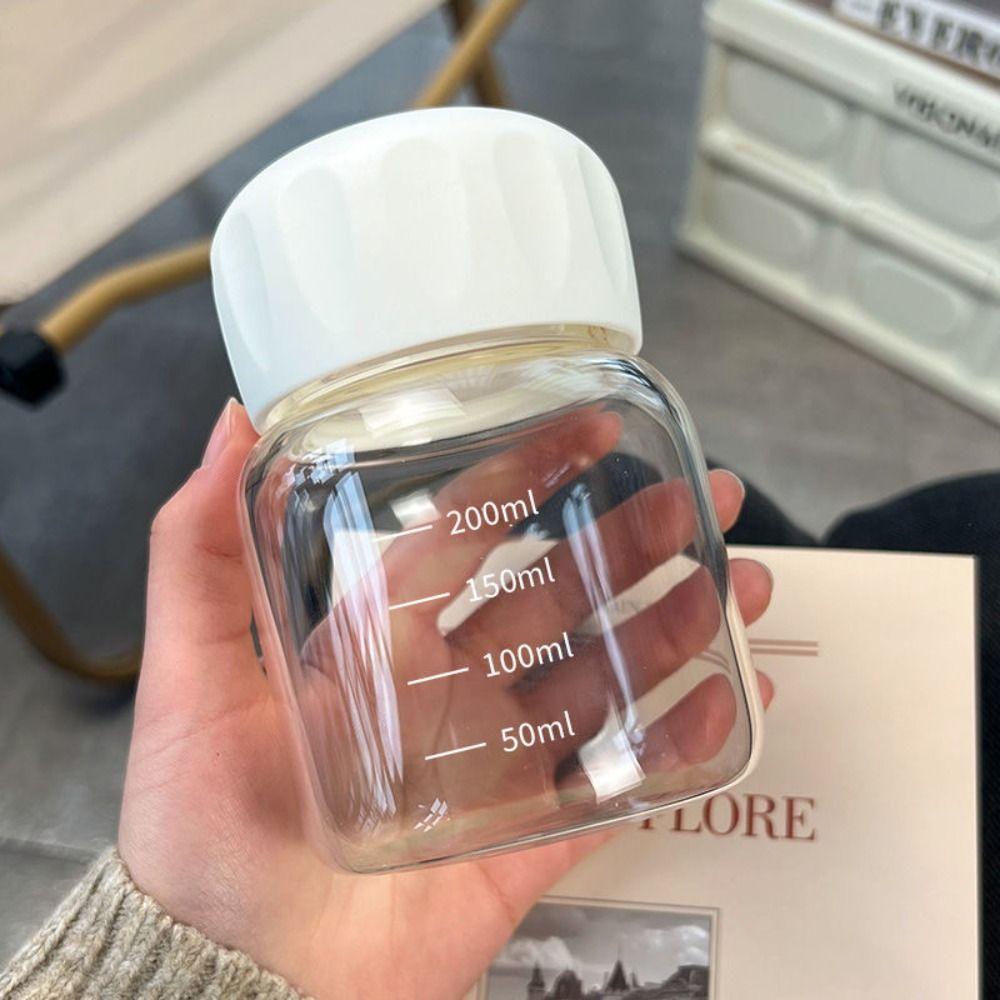300ml Glass Water Cup Transparent With Scale Mini Leak-proof Breakfast Cup Portable Juice Mug Drink Container Travel Home Gift