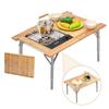ATEPA Camping Outdoor Table Bamboo Foldable Height Adjustable Aluminum Bracket Compact Ultra Light Outdoor Storage Bag Included Sports Day BBQ Hiking