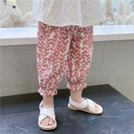 Children's Retro Floral Sun Protection Beach Pants with Mid-High Waist - Versatile Anti-Mosquito Summer Print for Girls