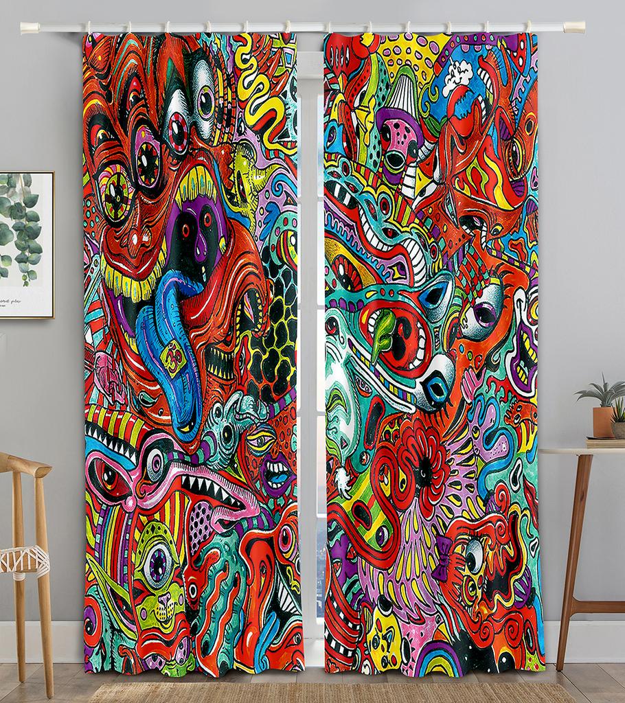 Bohemian Retro Luxurious Curtain Thin Polyester Sunshading Window Decorative Boho Printing Curtain Bedroom Finished Curtains