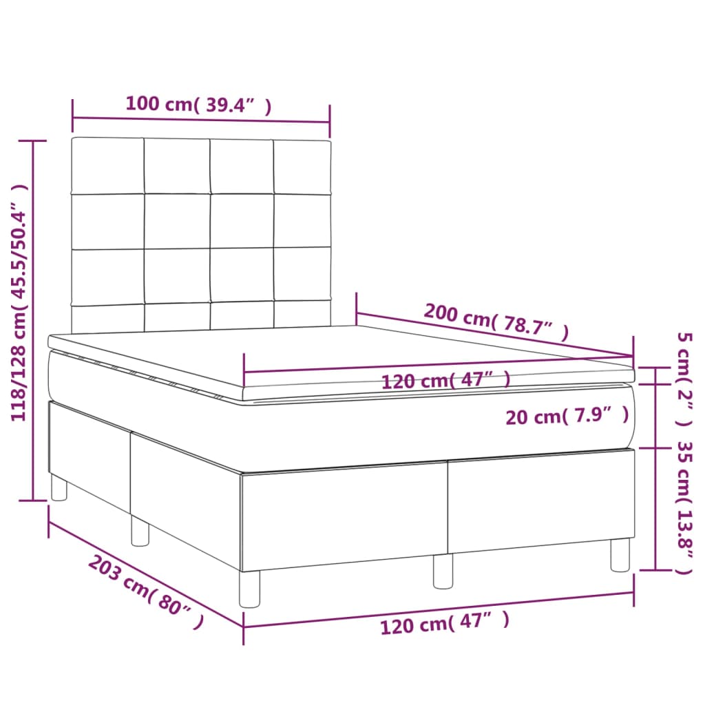 Vidaxl Łóżko Kontynentalne Z Materacem I Led, Różowy Aksamit 120X200Cm