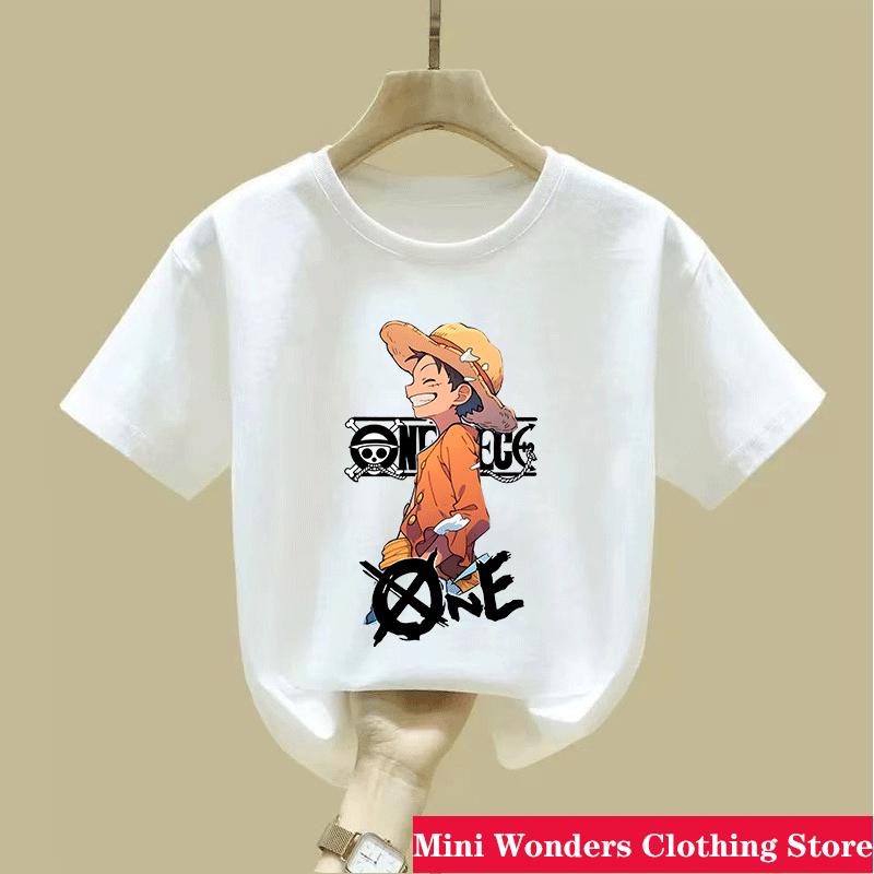 One Pieces Children TShirts Summer Anime Luffy Short Sleeves Tees Fashion Boy Girl Outdoor Clothes Base Top Birthday Gift New