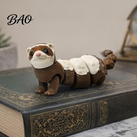 Healing Animal Figurine 3D Printed Articulated Ferret Toy, Flexible Jointed Fidget Figurine, Cute Interactive Toy PLA Desktop Ornament & Car