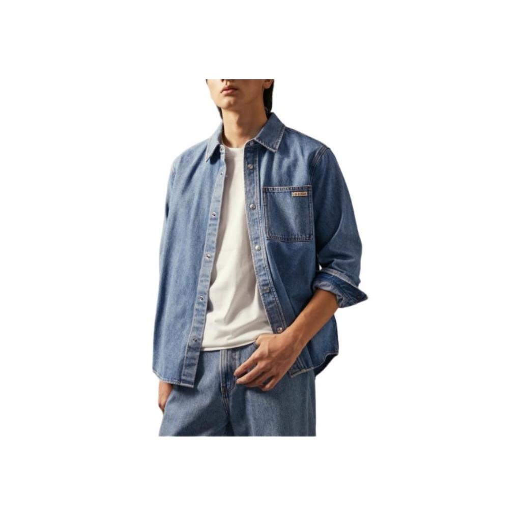 Calvin Klein Классическая повседневная винтажная рубашка из хлопка и денима с квадратным карманом, мужские рубашки светло-голубого цвета J326654