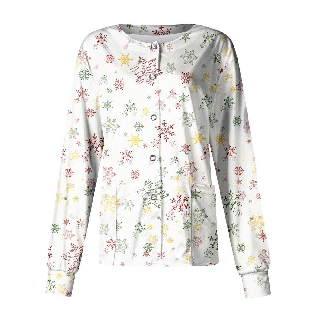 Women's Casual Long Sleeve Single Breasted Christmas Printed Dry-nurse Top